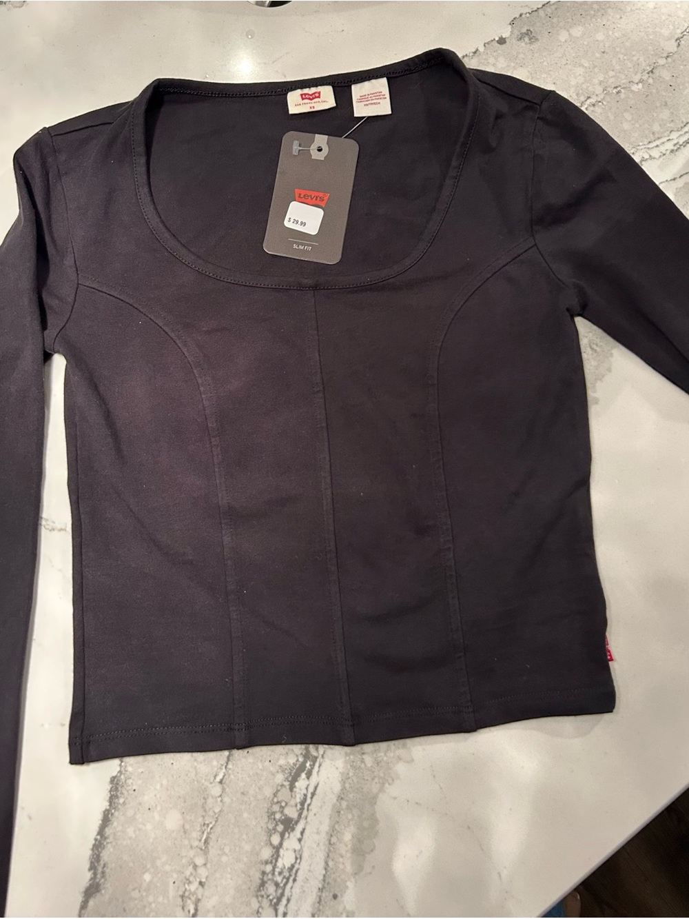 Levi's Black Long Sleeve Scoop Neck Fitted Top